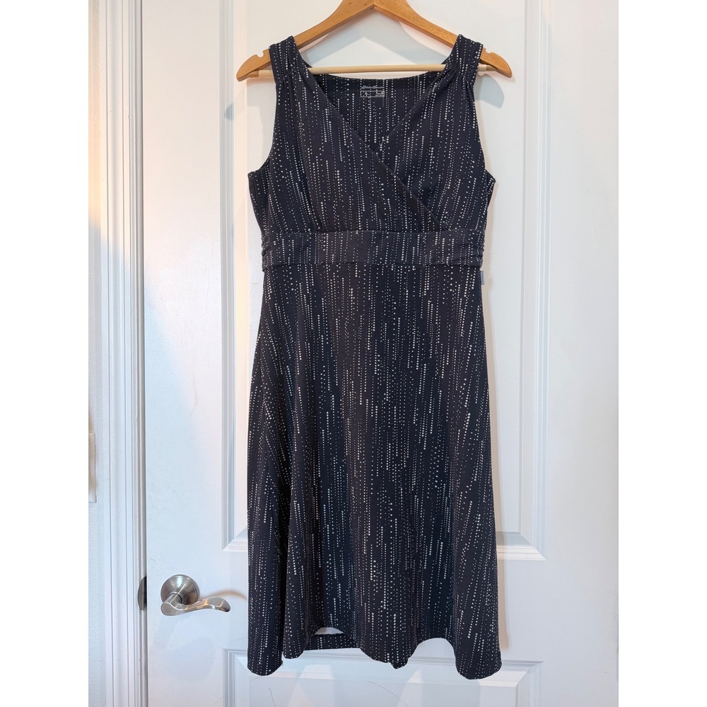 Eddie Bauer Womens Navy Dotted Stripe Faux Wrap Sleeveless A-Line Dress Medium